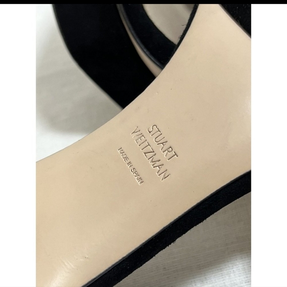 ๐ Stuart Weitzman Women's Backupplat Black Suede Platform High-Heel Sandals 9 M - Picture 13 of 13